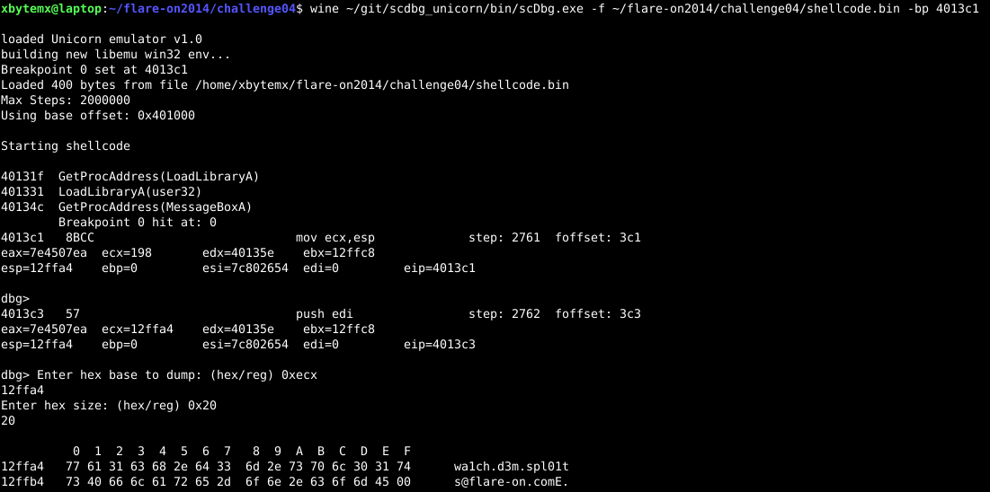 Shellcode Emulation and memory dump