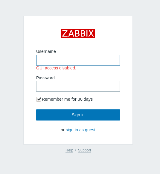 Zabbix Login of Zapper